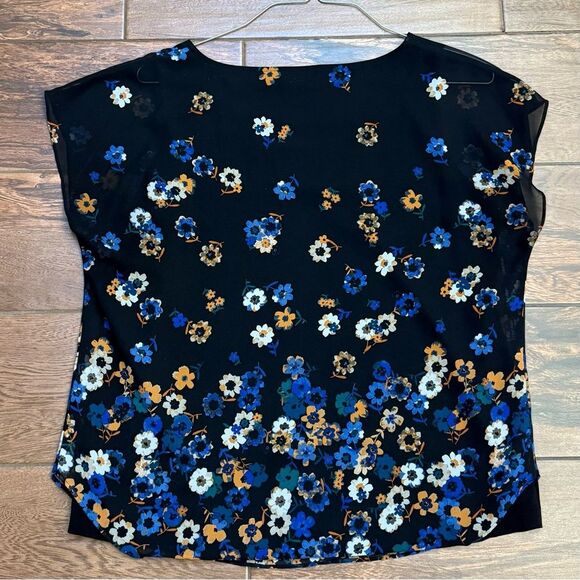 CALVIN KLEIN Women's Chiffon Floral Print Short Sleeve Top  Sz L *READ* - Picture 2 of 8